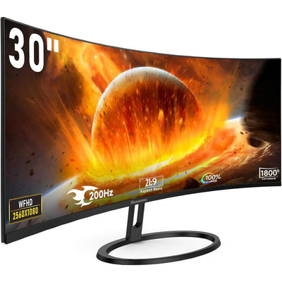 30 Inch Ultra Wide Curved Monitor 200Hz WFHD, 1800R Curved Gaming Monitor 2560X1080P, 1Ms, 100% Srgb, Freesync, HDMI DP Display, Dual Speakers, VESA, PC Monitor with Rainbow Lights, Black