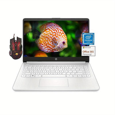 HP 14" White Ultral Light Laptop, for Students and Business, Intel Quad-Core Processor,Up to 16GB RAM, 64GB Emmc+256Gb SD Card,Long Battery Life, Wi-Fi, Win11 H in S,With Gaming Mouse