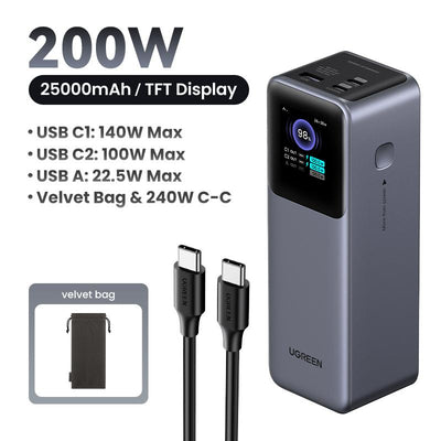 UGREEN Battery 25000Mah 200W, 20000Mah 130W, 12000Mah 100W Fast Charging Powerbank PD Super Fast Charging for Iphone 16/Macbook Air/Pro Lenovo Laptop, with LED Display Screen